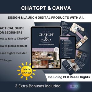 ChatGPT Prompts for Digital Products – Canva eBook Template – Beginner AI Business Guide – PLR Included