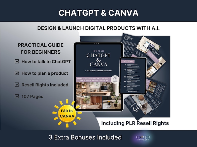 ChatGPT Prompts for Digital Products – Canva eBook Template – Beginner AI Business Guide – PLR Included - Image 7