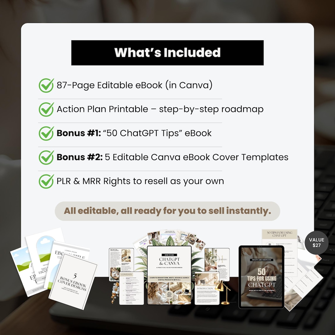 ChatGPT & Canva Guide: Digital Product Creation eBook (PLR/MRR Template, 87 Pages + Bonuses) - Image 6