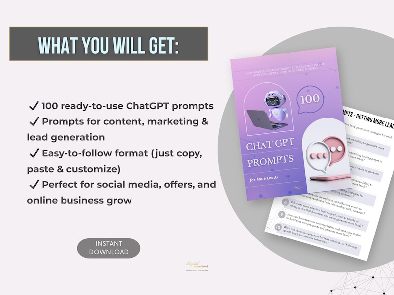 100 ChatGPT Prompts for More Leads | AI Marketing Prompts | PLR | MRR | Social Media Growth | Digital Product for Entrepreneurs - Image 2