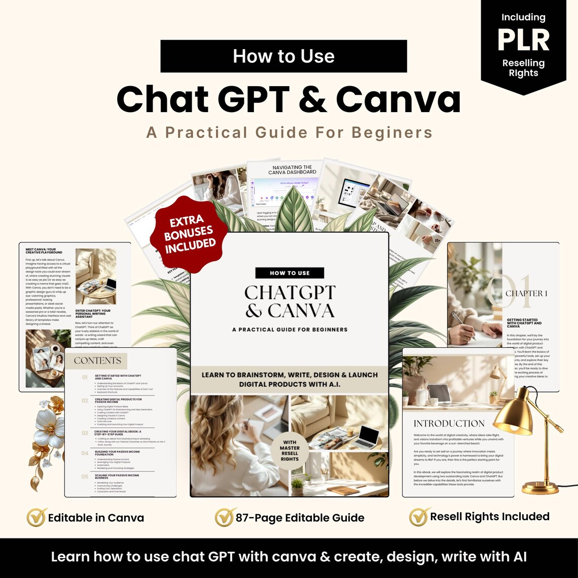 ChatGPT & Canva Guide: Digital Product Creation eBook (PLR/MRR Template, 87 Pages + Bonuses) - Image 5